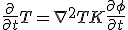 \frac{\partial}{\partial t}T =  \nabla^{2}T + K \frac{\partial \phi }{\partial t