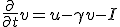 \frac{\partial}{\partial t}v = u - \gamma v -I 