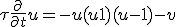 \tau \frac{\partial}{\partial t}u = -u(u+1)(u-1) -v 