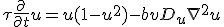 \tau \frac{\partial}{\partial t}u = u(1-u^{2}) -bv + D_{u} \nabla^{2} u